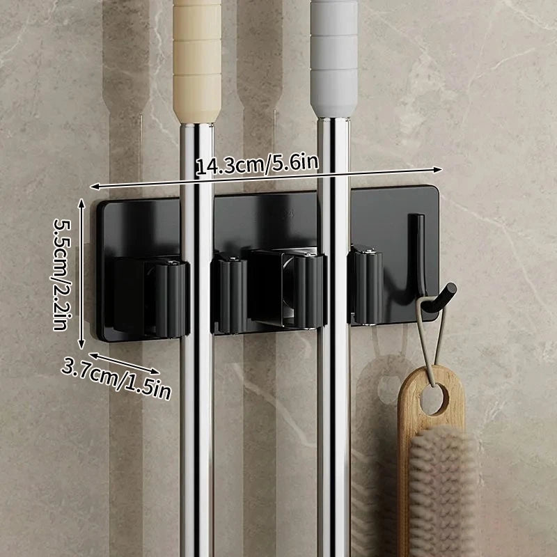 Título: Suporte de Aço Inoxidável para Vassouras e Mop – Organize Seu Espaço com Estilo