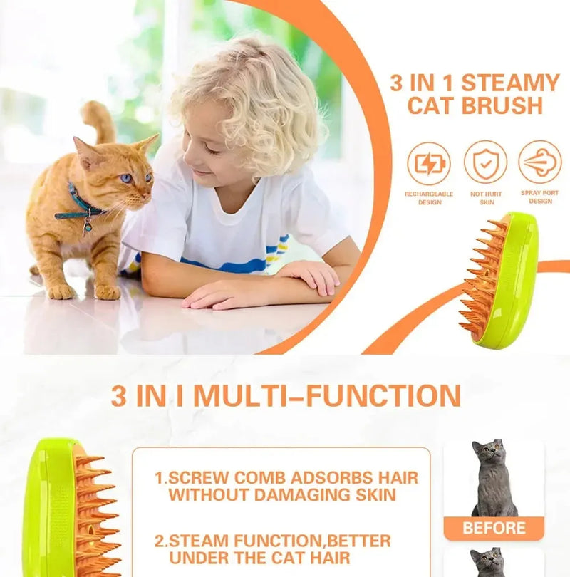 Escova Elétrica 3 em 1 para Pets – Remove Pelos, Massageia e Spray&nbsp;