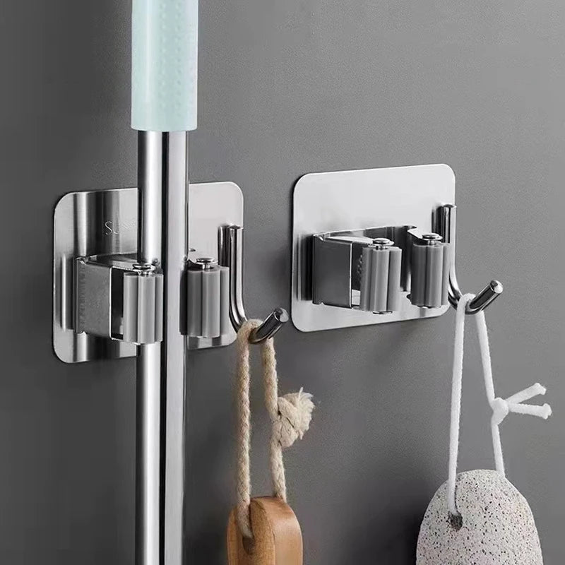 Título: Suporte de Aço Inoxidável para Vassouras e Mop – Organize Seu Espaço com Estilo