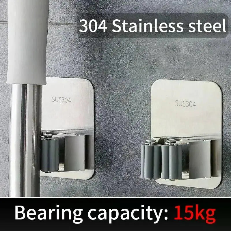 Título: Suporte de Aço Inoxidável para Vassouras e Mop – Organize Seu Espaço com Estilo