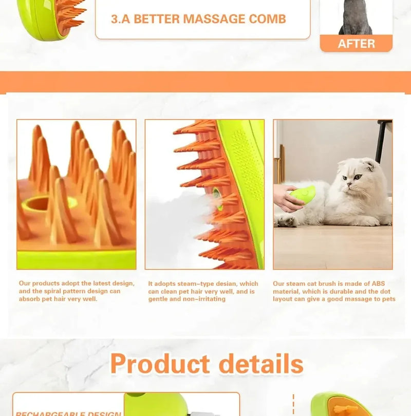Escova Elétrica 3 em 1 para Pets – Remove Pelos, Massageia e Spray&nbsp;