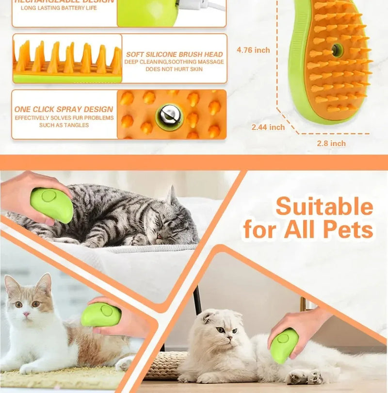 Escova Elétrica 3 em 1 para Pets – Remove Pelos, Massageia e Spray&nbsp;